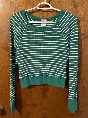 aerie Green and White Striped Ribbed Top